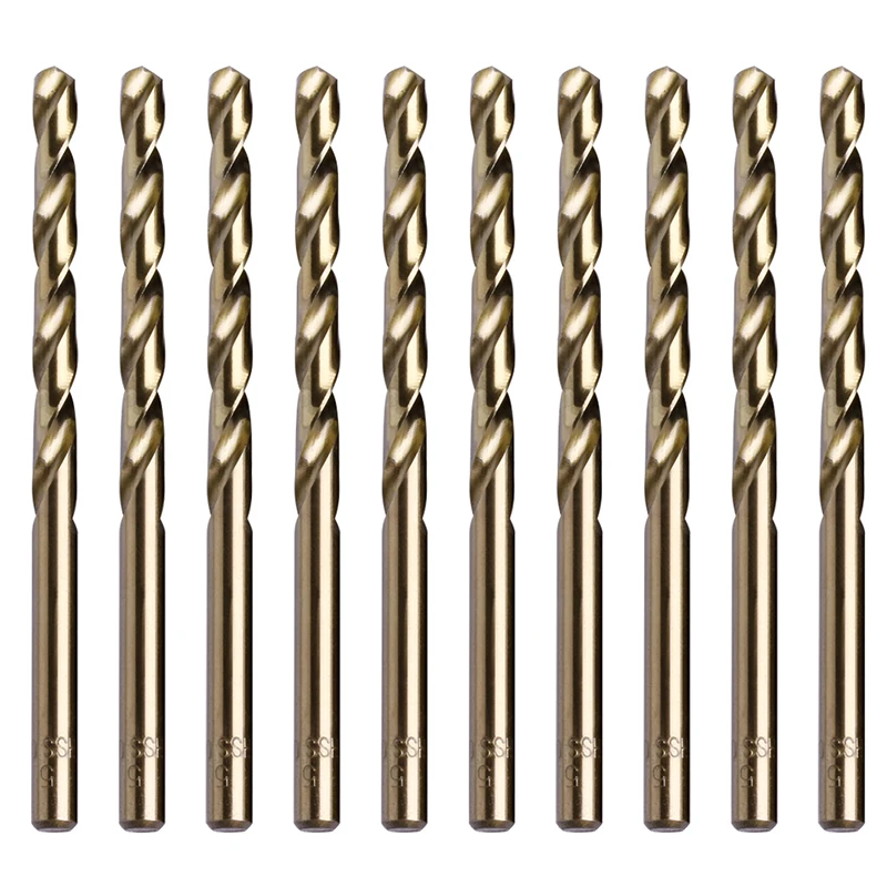 

10Pcs 5mm M35 Round Shank HSS-Co Cobalt Twist Drill Spiral Drill Bit Wood/Metal Hole Cutter Round Shank Gun Drill Bit for Metal