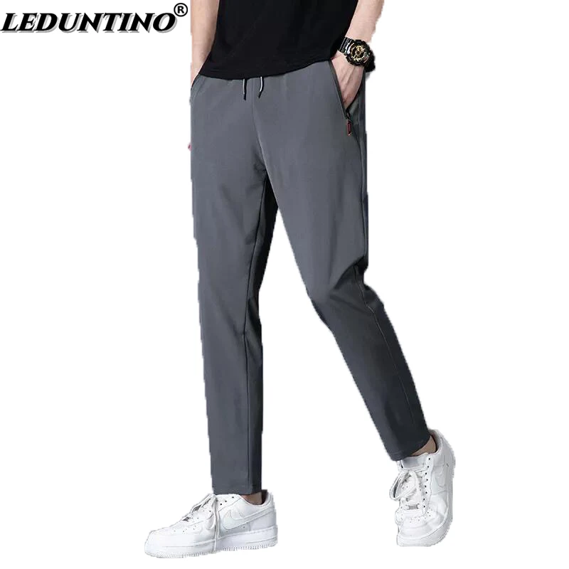 

Летняя одежда, брюки из ледяного шелка для мужчин, брюки, повседневные тонкие дышащие однотонные брюки с карманами, эластичные спортивные ш...