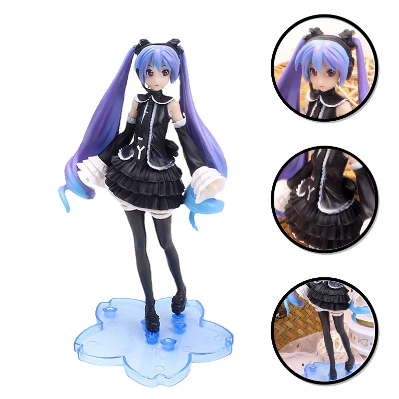 17CM abito nero Lolita blu doppia coda di cavallo bella ragazza virtuale popolare cantante modello bambole giocattolo regalo raccogliere ornamenti PVC