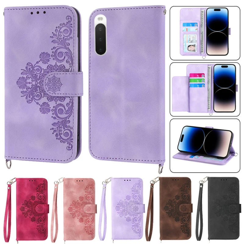 

Flower Case on For Sony Xperia 10 IV Fundas Xperia10 Xperia1 Xperia 1 IV PDX-225 223 Leather Flip Stand Phone Case Protect Cover