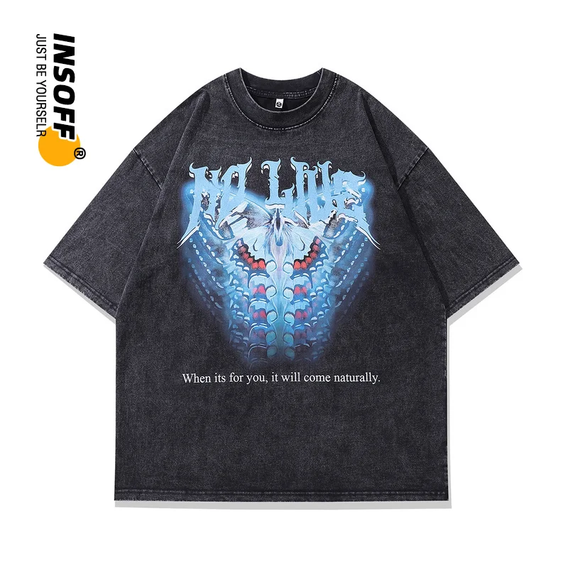 

Original Designer Butterfly Printed Graphic Cotton Washed Y2k Oversized Streetwear Vintage Style Men Harajuku Classic T-shirt