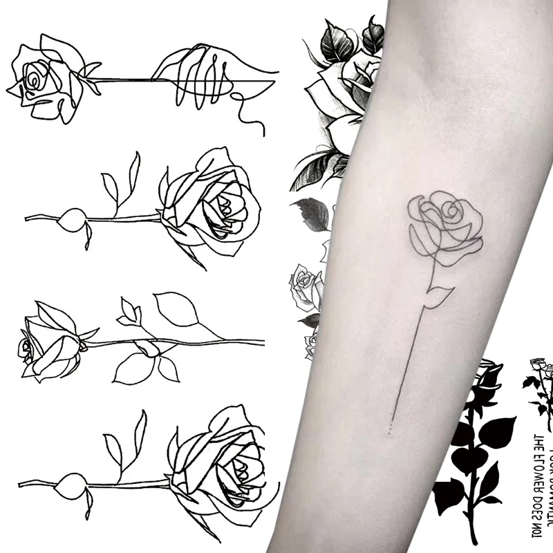 Фото Временная тату-наклейка черный цветок лист тело ноги искусство на руку