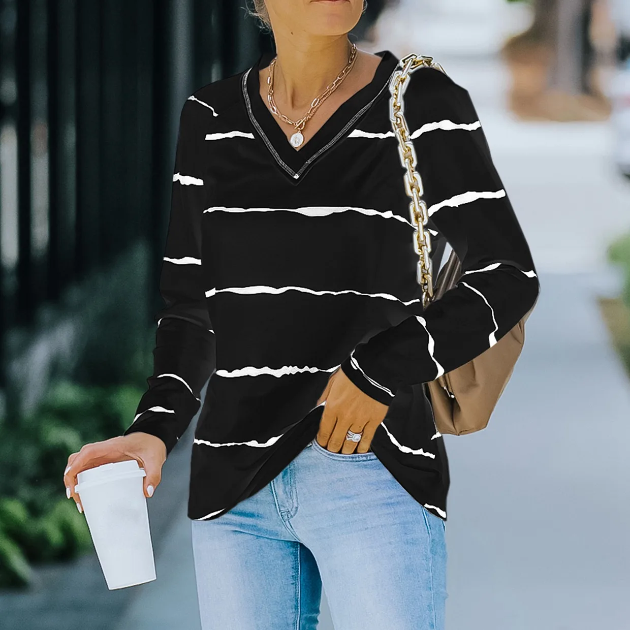 

Women's Long Sleeve V Neck Casual T-Shirt Tie Dye Sweatshirt Pullover Tops