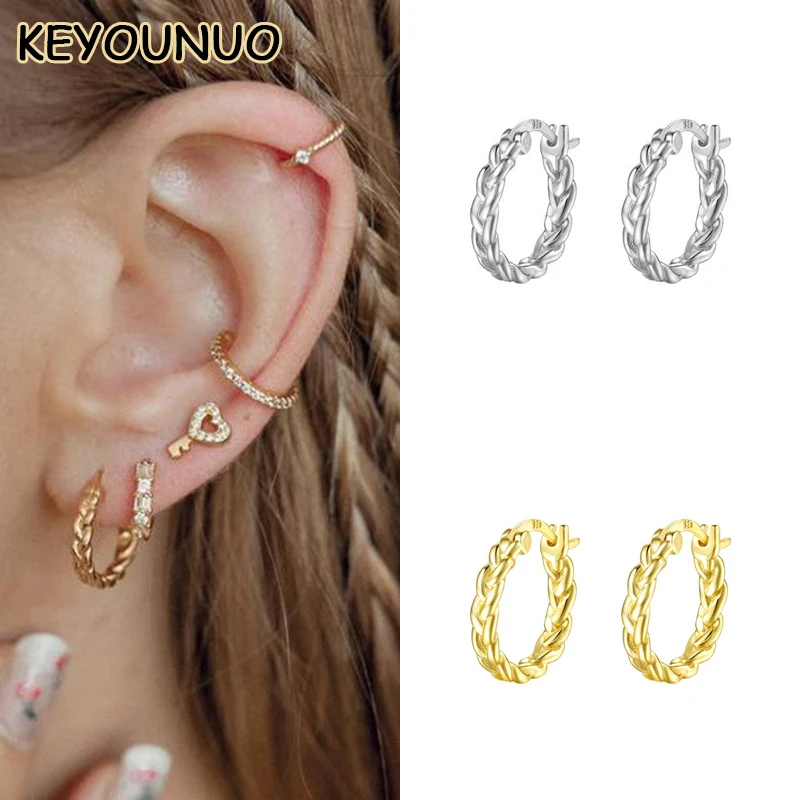 

KEYOUNUO Gold Silver Filled Hoop Earrings For Women Piercing Golden Huggie Rope Earrings Fashion Party Jewelry Wholesale