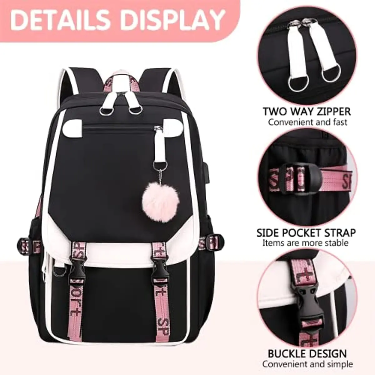Large Capacity School Bags for Teenage Girls USB Headphone Port Design for Men Go Hiking Laptop Case 20-35L Outdoor Rucksack