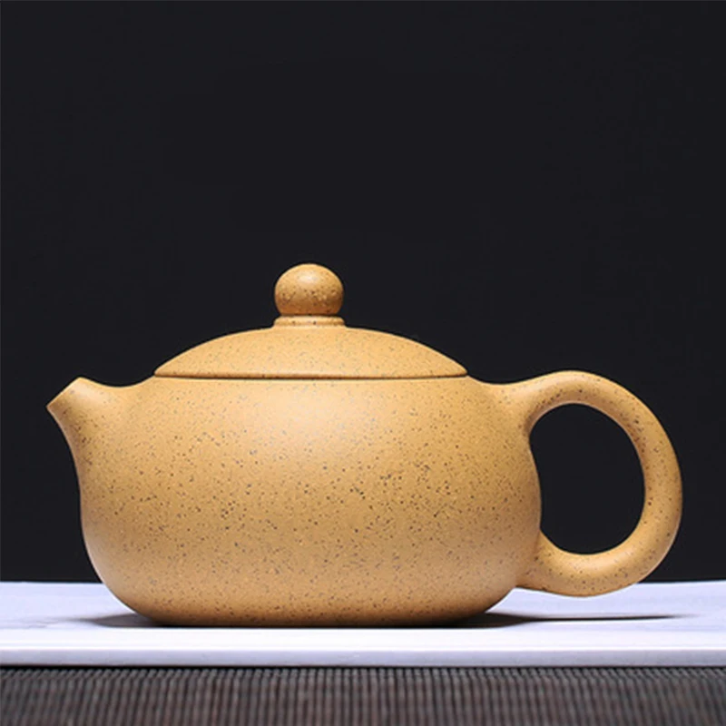 

220cc Yixing Zisha Teapot Flat Xishi Pot Chinese Tea Ceremony Zisha Teapot Raw Yellow Clay Handmade Teapot