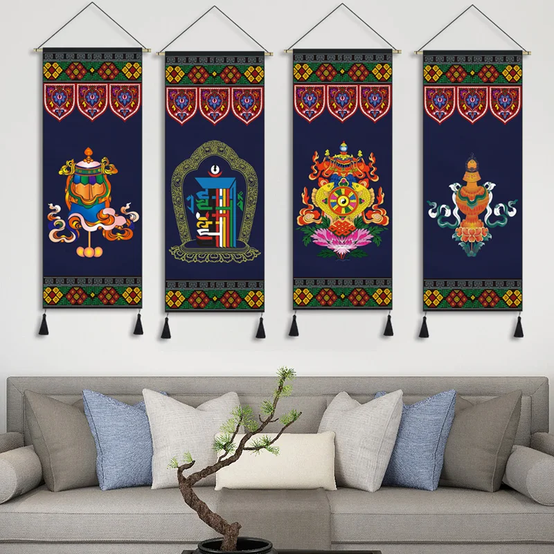 Tibetan Fabric Tapestry Abstract Ethnic Decorative Hanging Living Room Wall Hanging Decor Homestay Decoration Cloth Painting