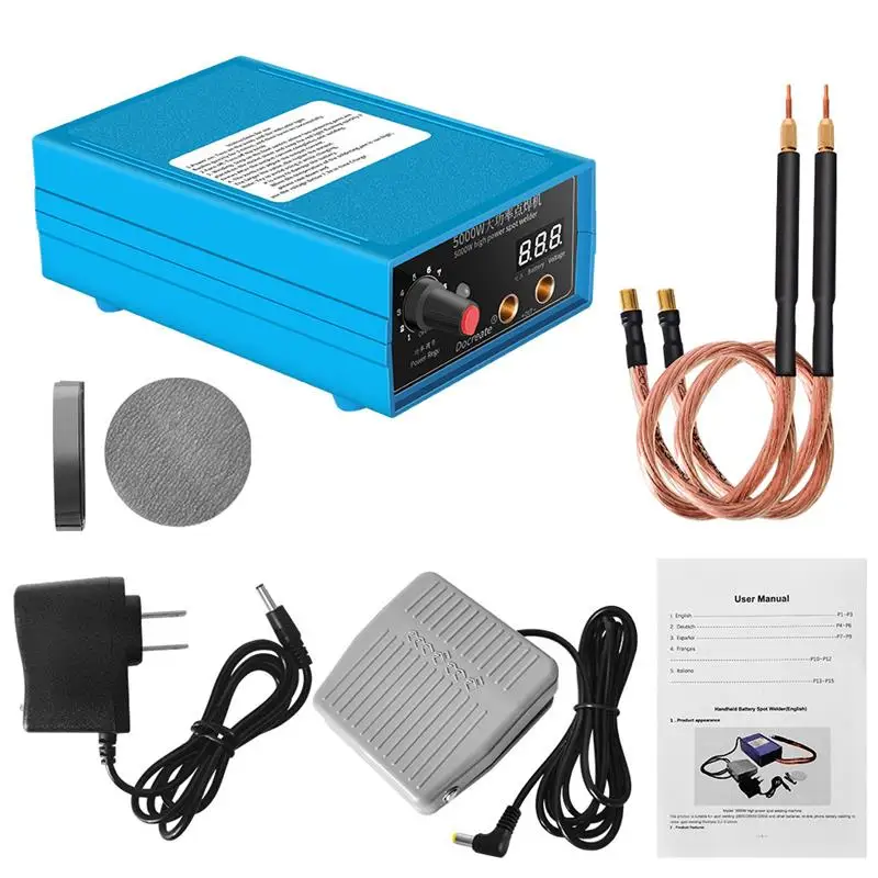 Spot Welder 5000W High Power Spot Welding Machine Handheld Adjustable Welders 0.1-0.15mm Nickel For 18650 26650 32650 Batteries