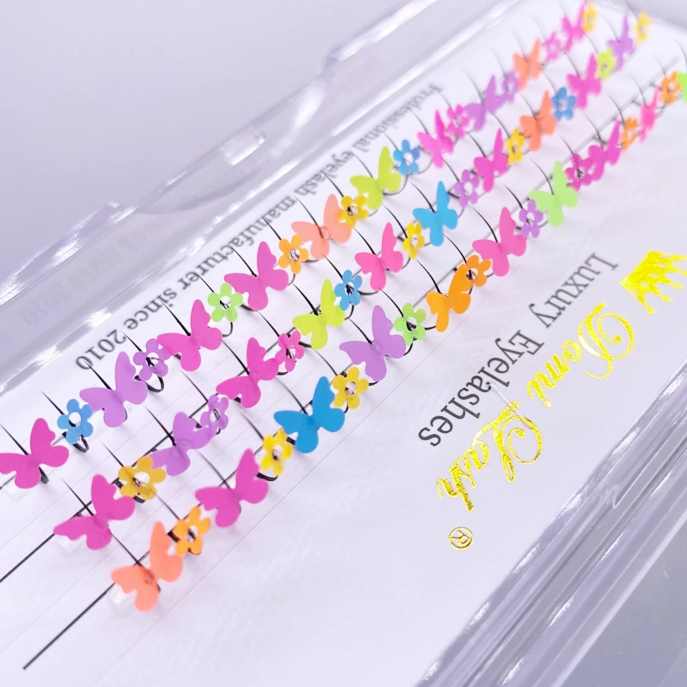 

Разноцветные блестящие ресницы Domi для наращивания, флуоресцентные ресницы в виде бабочки, цветка, сердца, звезды, искусственные ресницы, весенние Искусственные ресницы