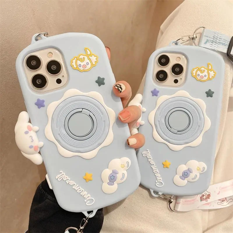 

Cartoon Cinnamonroll Soft Silicone Lanyard Phone Case For iPhone 13 12 11 Pro Max XR XS MAX 8 X 7 SE 2020 Anti-drop Cover