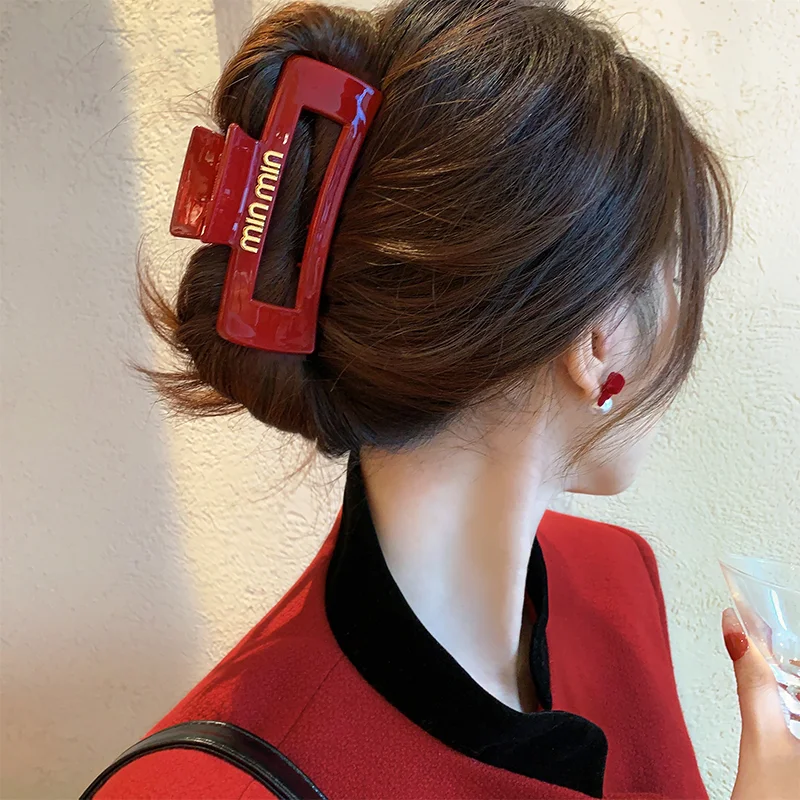

FANYIN New Year Red Geometry Hair Clip for Women Latest Back of the Head Shark Clip