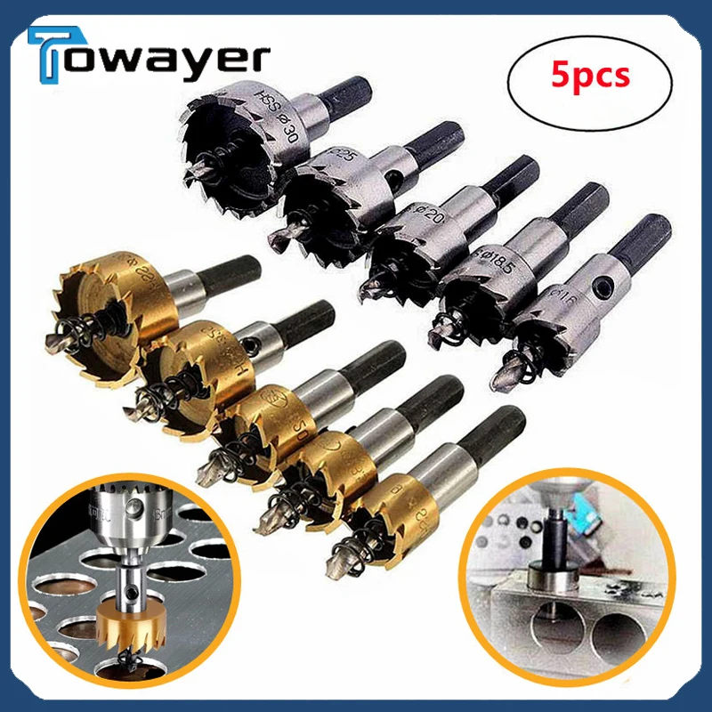 

Woodworking Tools 5-piece Set Of High-speed Steel Sawtooth Hole Opener Aluminum Plate Iron Alloy Plate Punching Drill Bits Set