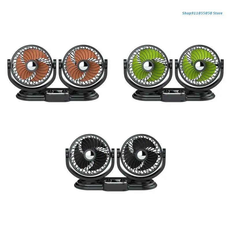 

C5AB USB 5V Portable Dual Head Car Fan Air Fan Car Air Conditioner Strong 360 Degree