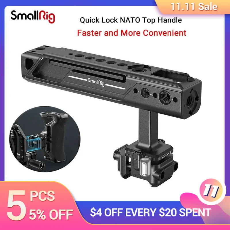 

SmallRig Quick Lock NATO Top Camera Handle Back/Forward Adjustable Handle Built-in Cold Shoe Mount, 1/4''-20 Thread Hole 4175