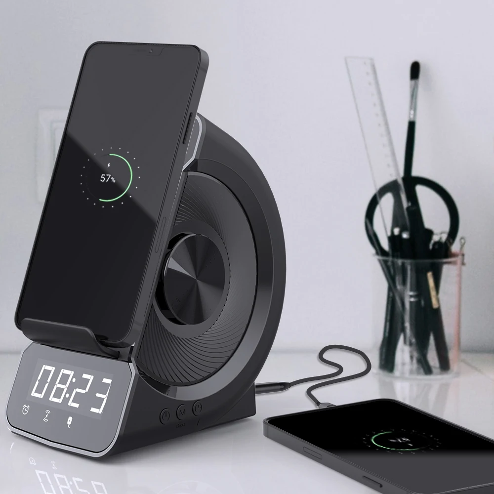 

Многофункциональные Беспроводные зарядные устройства с Bluetooth динамиком часами FM-радио для IPhone 13 12 11 XS Mini Pro Max IWatch AirPods