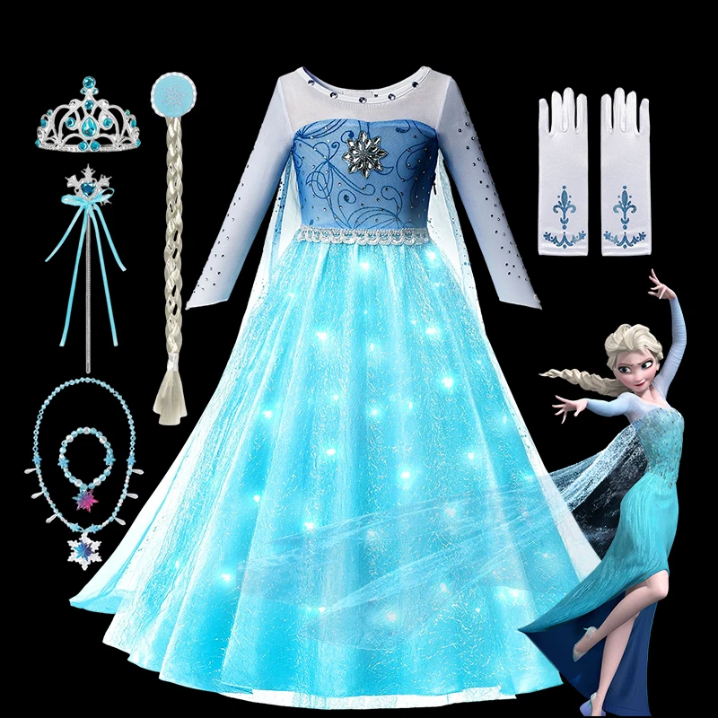 Disney Frozen Princess Elsa LED Light Up Dress for Girls Cos