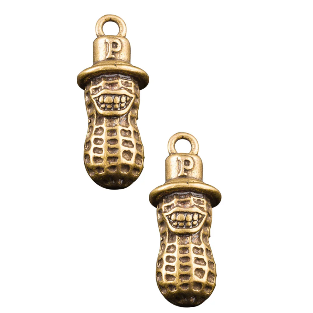 

2 Pcs Peanut Keychain Ring Hanging Charm Brass Decorative Delicate Pendant Retro-style