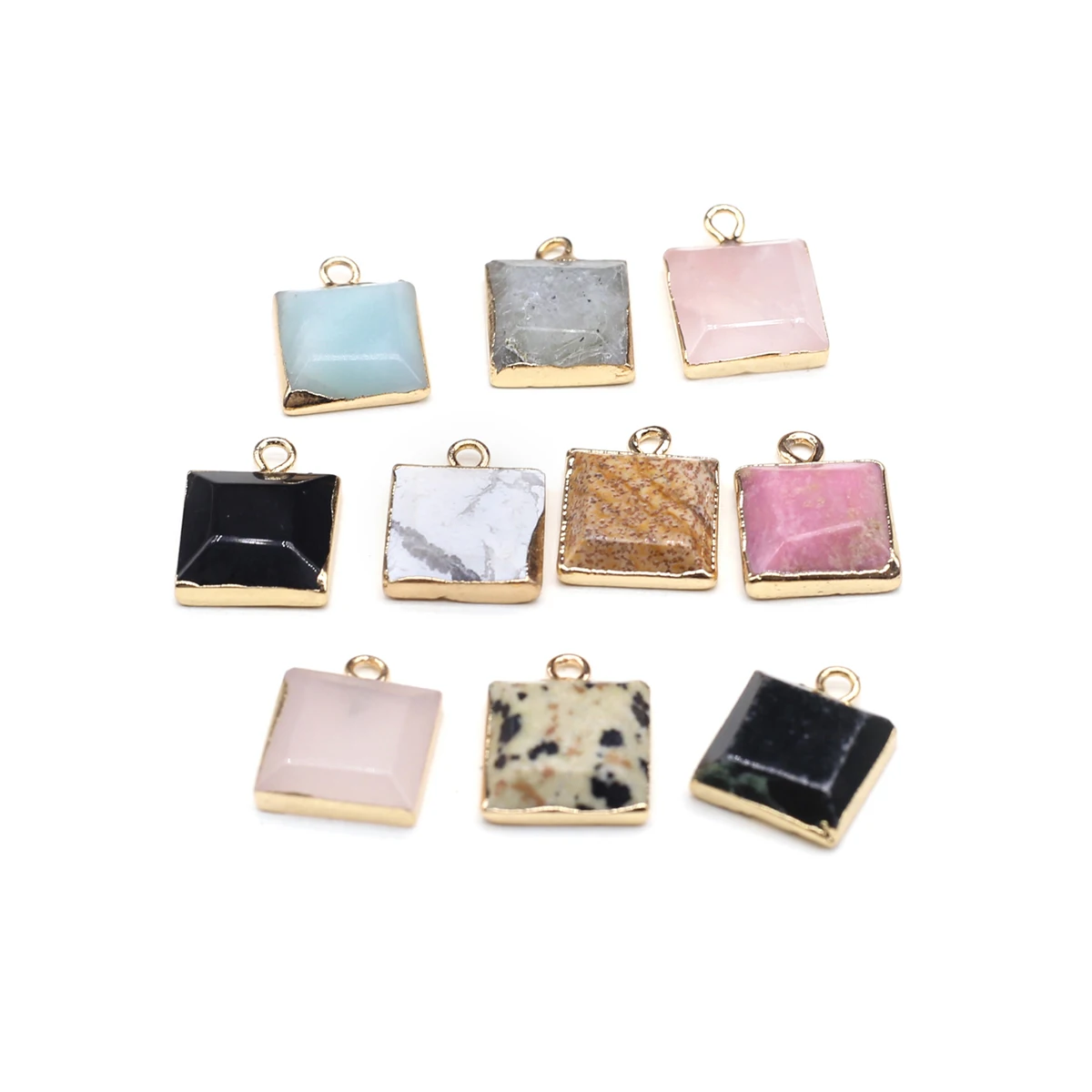 

2pc Natural Stone Pendants Gold Plated Square Rose Quartz Turquoise for Jewelry Making Diy Women Necklace Earrings Gifts