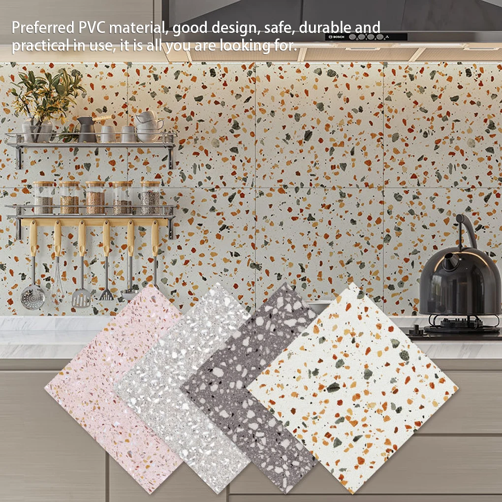 

5 Sheets Ground Stickers PVC Wallpapers Oil-Resistant Self Adhesive Tiles