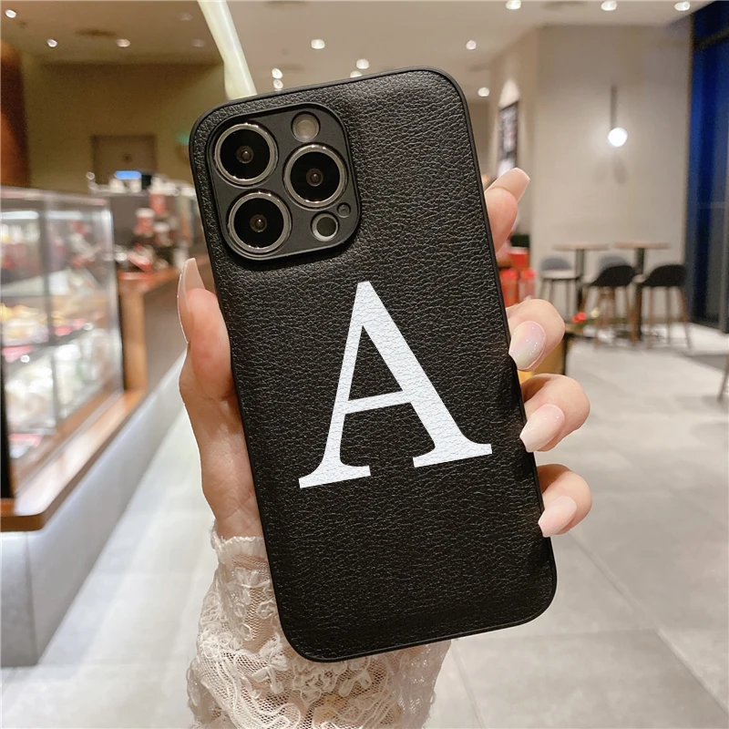 

Luxury leather Case For iPhone 14 13 12 11 Pro Max XR X XS for iPhone 7 8 Plus SE 2020 Fashion Pure Letter Black Covers Fundas