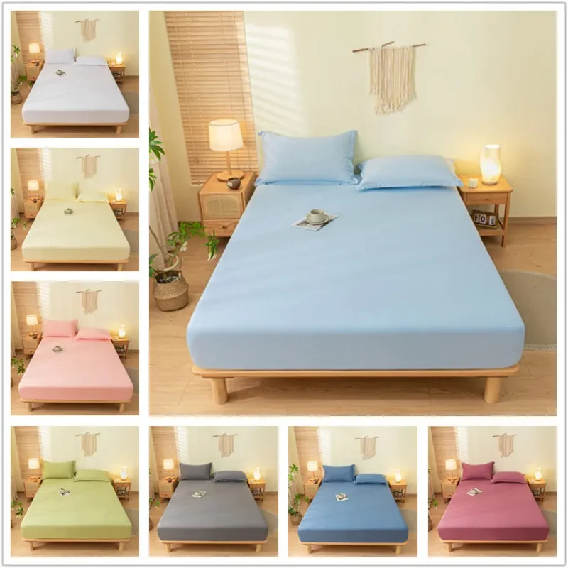 

NEW 1pc Plain Fitted Sheet Skin-friendly Bed Cover Mattress Elastic Bedsheet Home Mattress Protectors (No Pillowcase)
