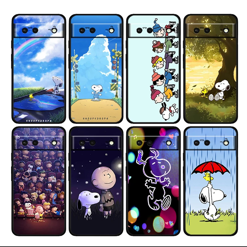 

Cute Charlie Snoopy Dog Shockproof Cover For Google Pixel 7 6 6A 5 4 5A 4A XL Pro 5G Soft TPU Soft Black Phone Case Cover Coque