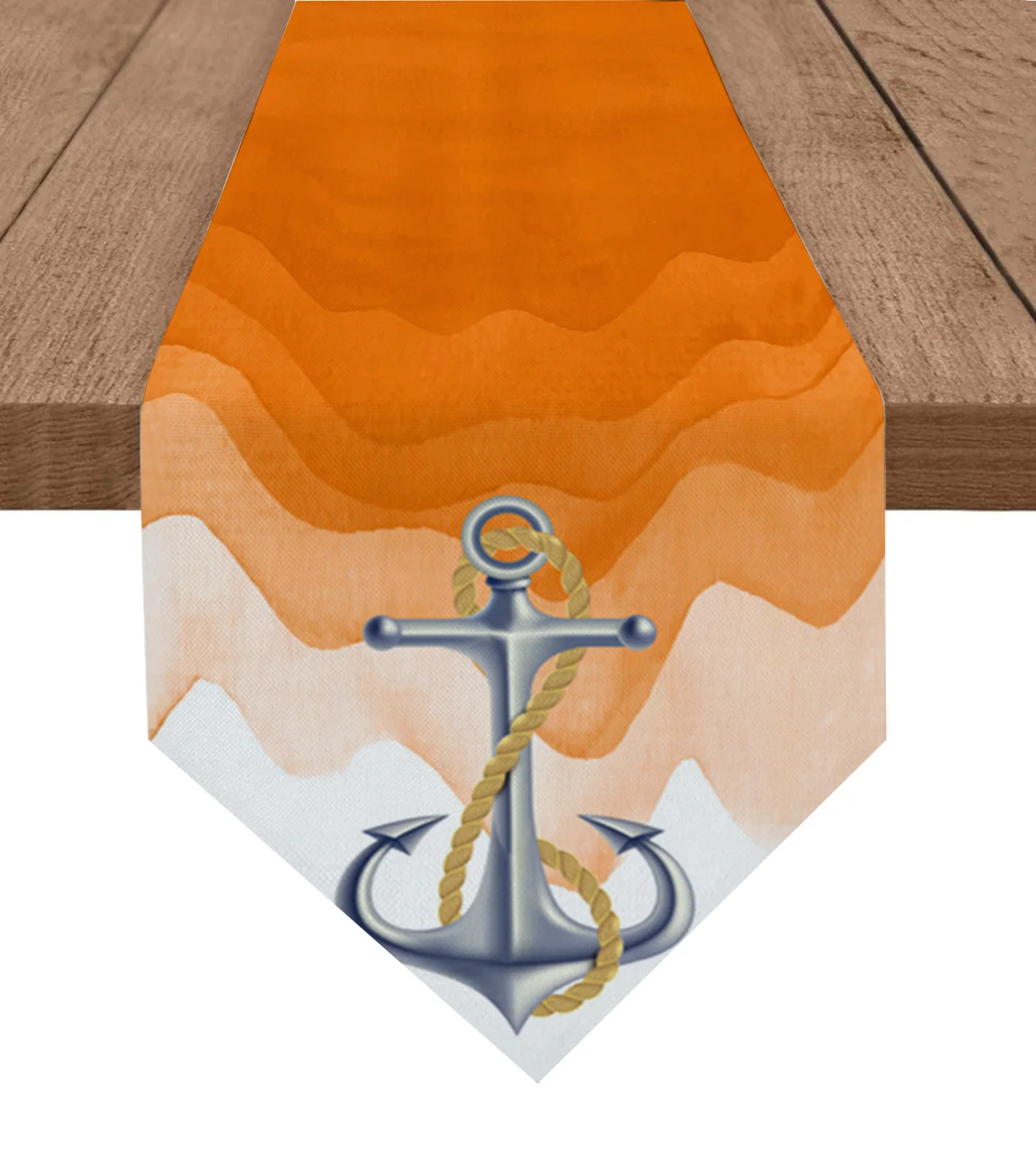 

Ocean Gradient Anchor Orange Table Runner Wedding Holiday Party Decoration Tablecloth Summer Kitchen Dining Table Runner