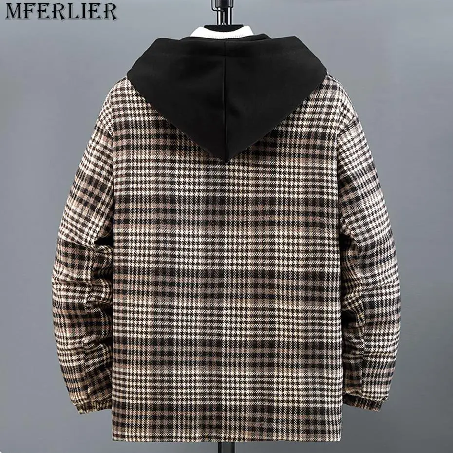 Мужская Зимняя Толстая куртка в шотландскую клетку с капюшоном