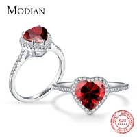 modian 100 real 925 sterling silver red heart ring 5a cz zirconia wedding jewelry brand engagement hearts rings for women gift