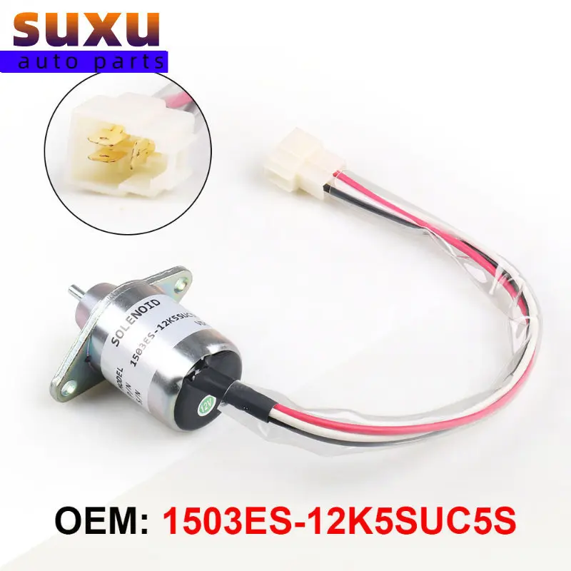 

12V Fuel Stop Solenoid 118400-61950 1503ES-12K5SUC5S for Yanmar 2V78, 2V750, Engine for John deere 355D Lawn Tractor