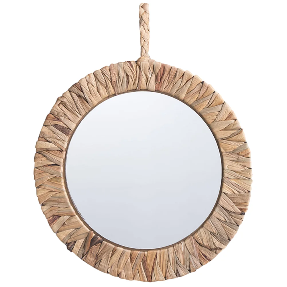

Woven Mirror Rustic Style Wall Hanging Mirror Decorative Makeup Mirror for Bedroom