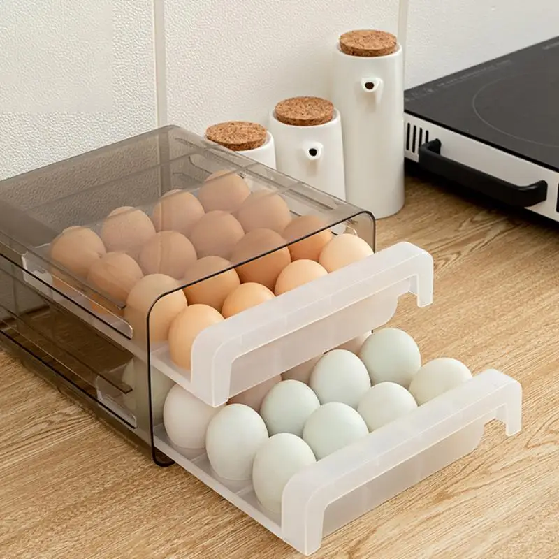 Household Egg Storage Box Drawer-Type Plastic Refrigerator Storage Tray Double Layer 32 Cells Eggs Holder Kitchen Accessories