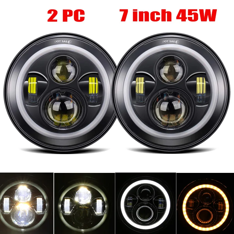 

7-дюймовая Светодиодная Фара DRL Для JK VAZ 2121 Lada Niva 4x4, Круглая Фара С Ореолом Без Указателя Поворота