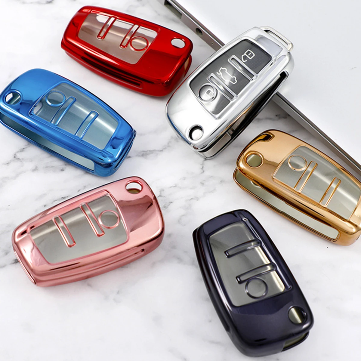 New Soft TPU Car Flip Key Case Cover Shell Fob for Audi A1 A3 S3 Q3 Q7 TT Protector Keychain Auto Accessories