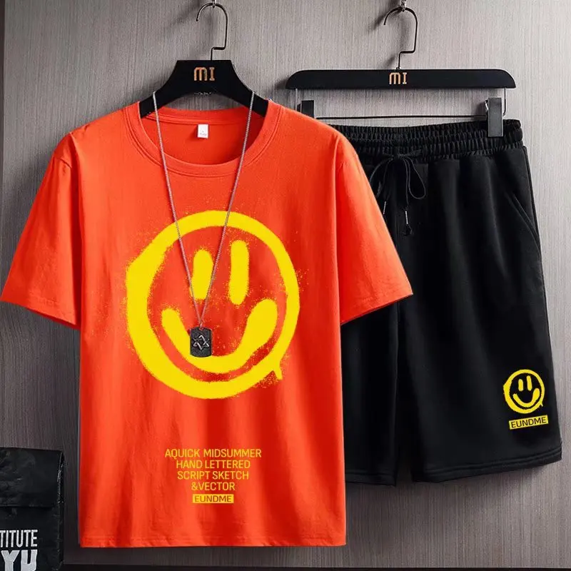 Summer Men  Shorts Tracksuit  T Two Piece Sets Sleeve Anime Shirt  Bear Print Streetwear  Sports Suit Plus Size