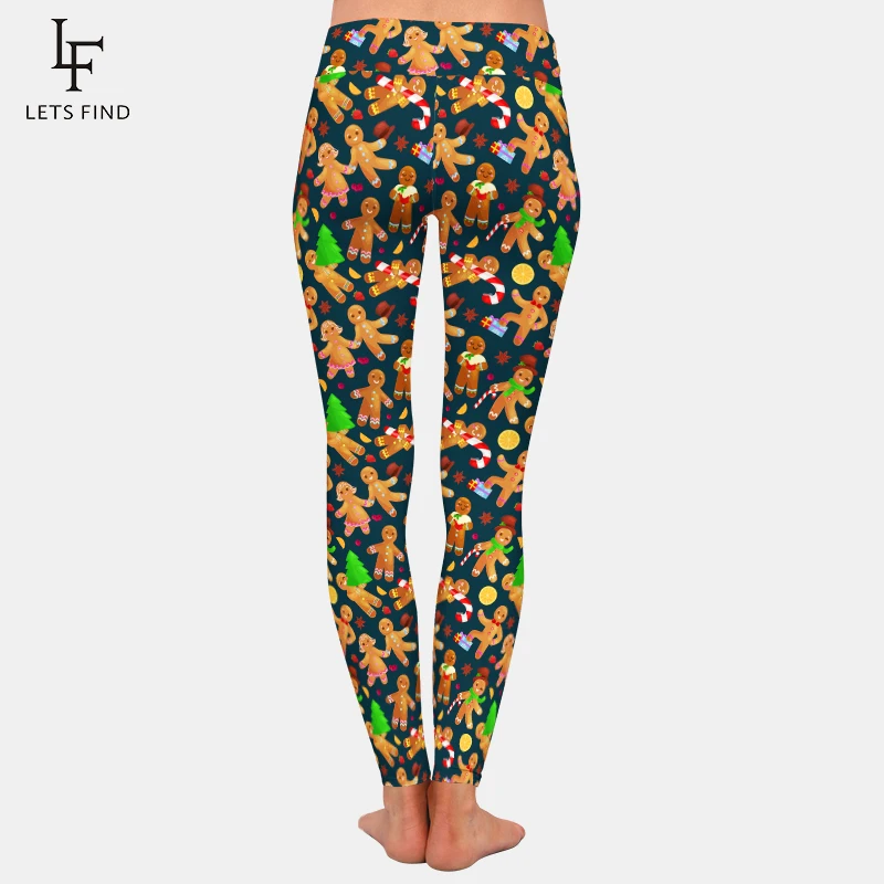 LETSFIND Fashion 3D Christmas Gingerbread Digital Printing Silm Leggings High Waist Elastic Fitness Leggings