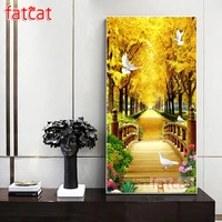 fatcat 5d mosaic golden forest scenery diamond painting large diy diamond embroidery picture white dove wall decoration ae3372