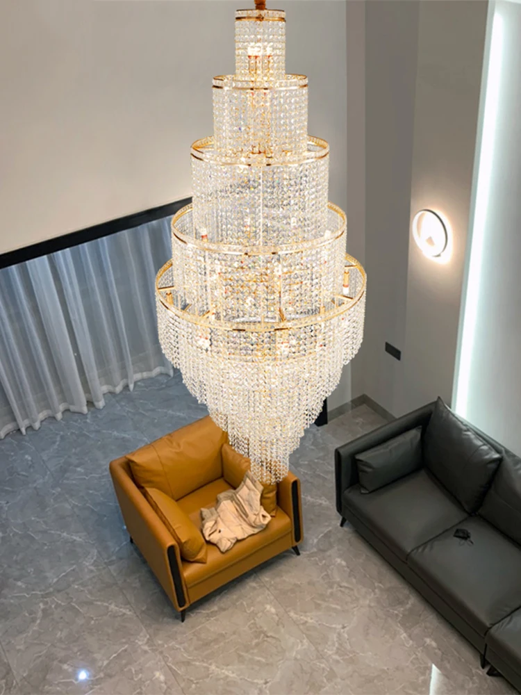 Neue Design Große Dekorative Hohe Decke Wohnzimmer Goldene Kronleuchter Treppe Moderne Luxus Hohe Qualität Kristall Kronleuchter