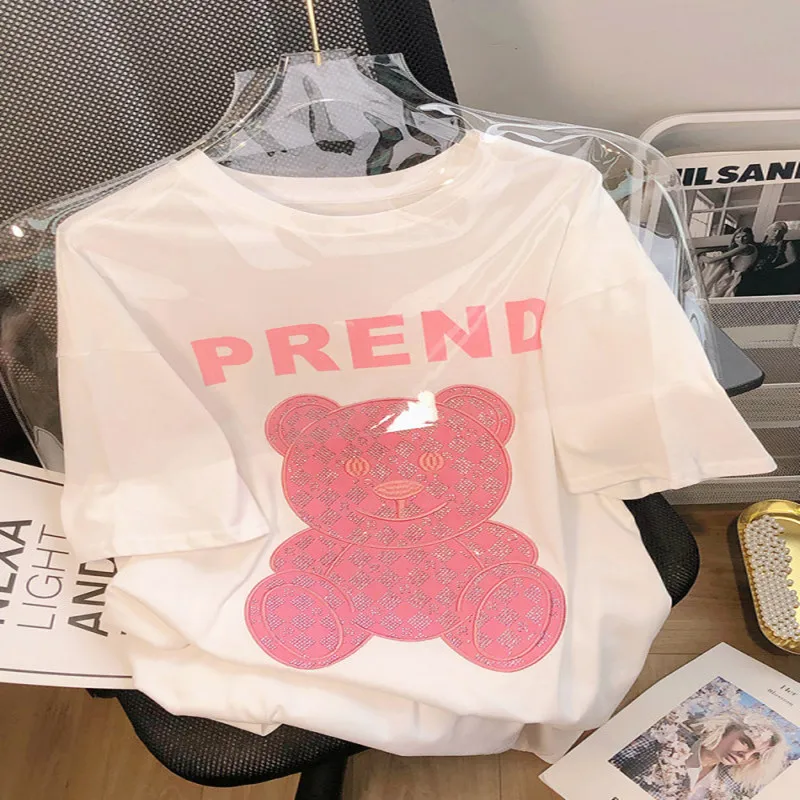 

summer new 35% cotton short sleeve t-shirt women cartoon cute printed cotton top plus size women's clothing womens 2x t shirts