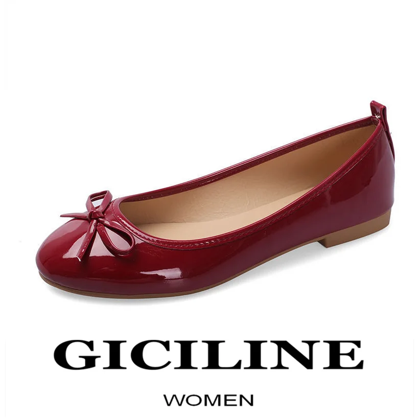 

Ballet Flats Shoes Women Classics Casual Loafers Red Patent Leather Lady Fashion Design Bowknot 2023 Spring Shoes For Woman