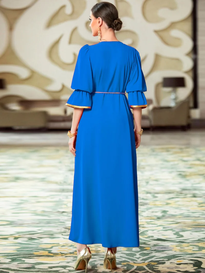 Party Abaya Handsewn Rhinestone Belted Moroccan Evening Kaftan Gulf Jalabiya Muslim Arabic Occasion Long Dress for Women Ramadan