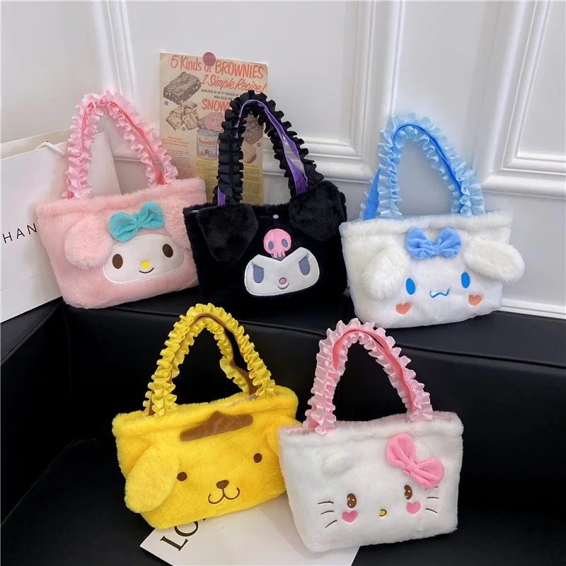 

Sanrio Plush Cute Kuromi My Melody Cinnamoroll HelloKitty Pompom Purin Hand Bag Student Bento Bag Storage Bag Girl Birthday Gift