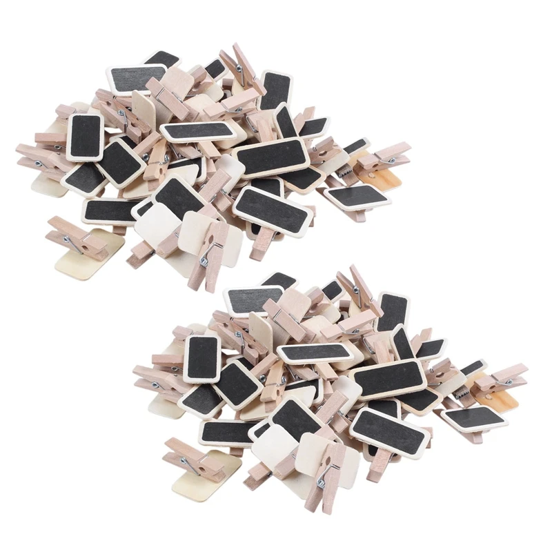 

100X Mini Blackboard Wood Message Slate Rectangle Clip Clip Panel Card Memos Label Brand Price Place Number Table