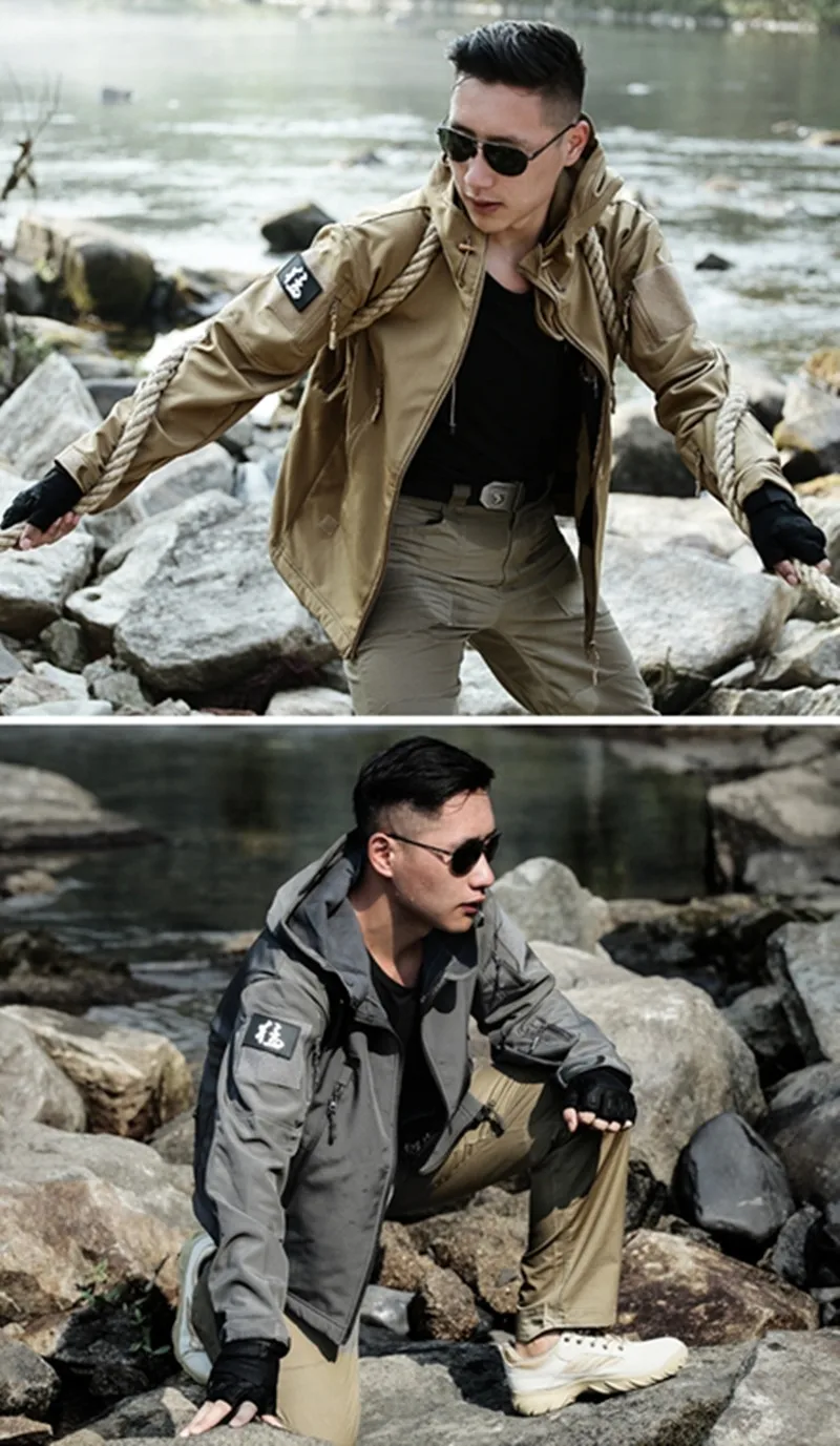 Outdoor Waterproof and Windproof Tactical Sports Jacket TAD Shark Skin Soft Shell Submachine Warm Fleece Camouflage Suit