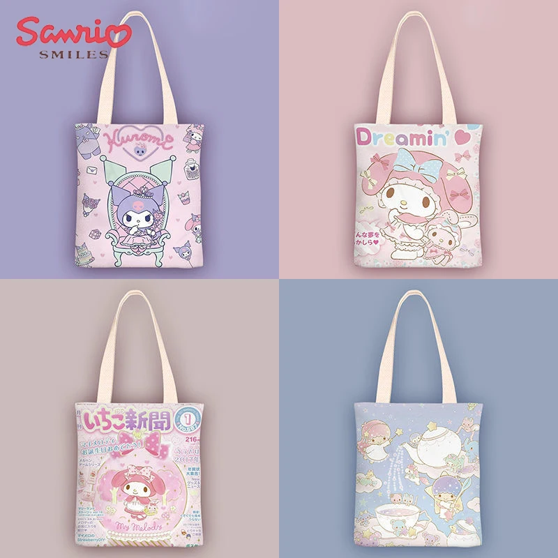 

Kawaii Sanrio Anime Large Capacity Portable Waterproof Shopping Bag Hello Kittys My Melody Cinnamoroll Kuromi Cute Storage Bag