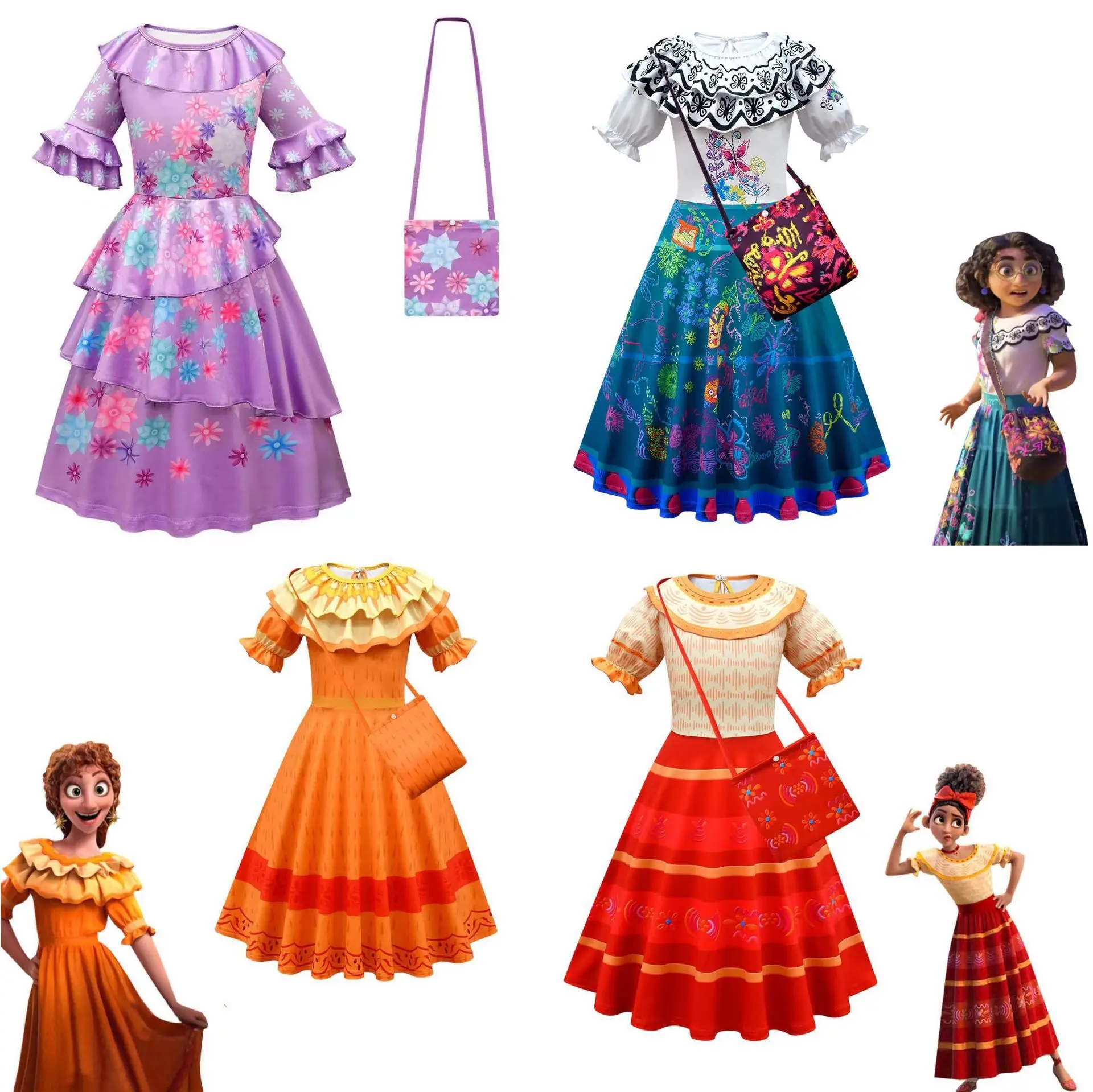 

Encanto Madrigal Cosplay Costume Girl Dress Fancy Dresses for Carnival Halloween Princess Dress Glasses Earrings Mirabel Costume