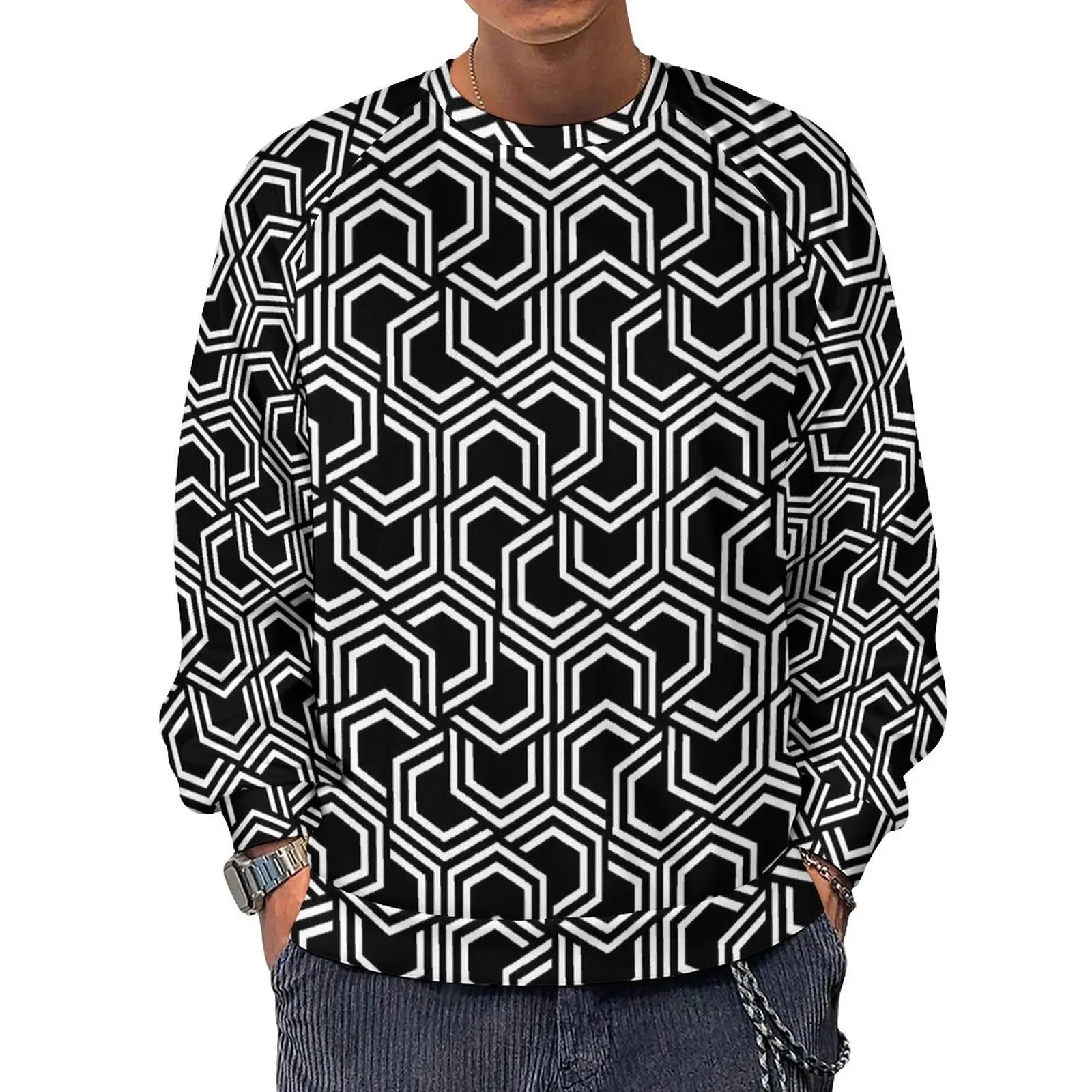 

Geo Print Loose Sweatshirts Man 1960s Two Tone Casual Hoodies Winter Aesthetic Custom Hoodie 4XL 5XL 6XL