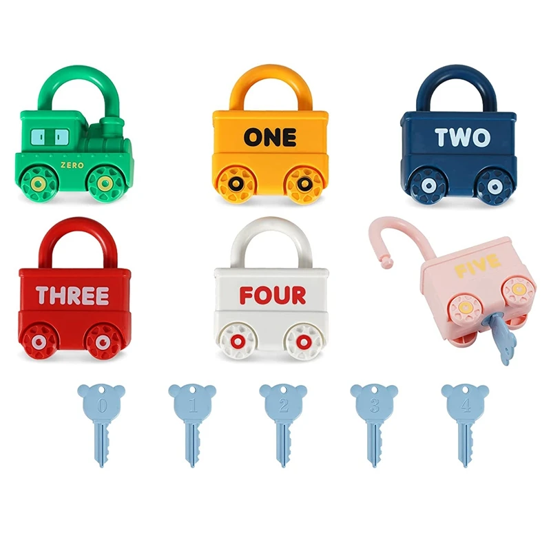 

6 Pcs Lock And Key Car Toys Couting Matching & Sorting Toys Multicolor With Numbers And Vehicle Names Early Learning Toys