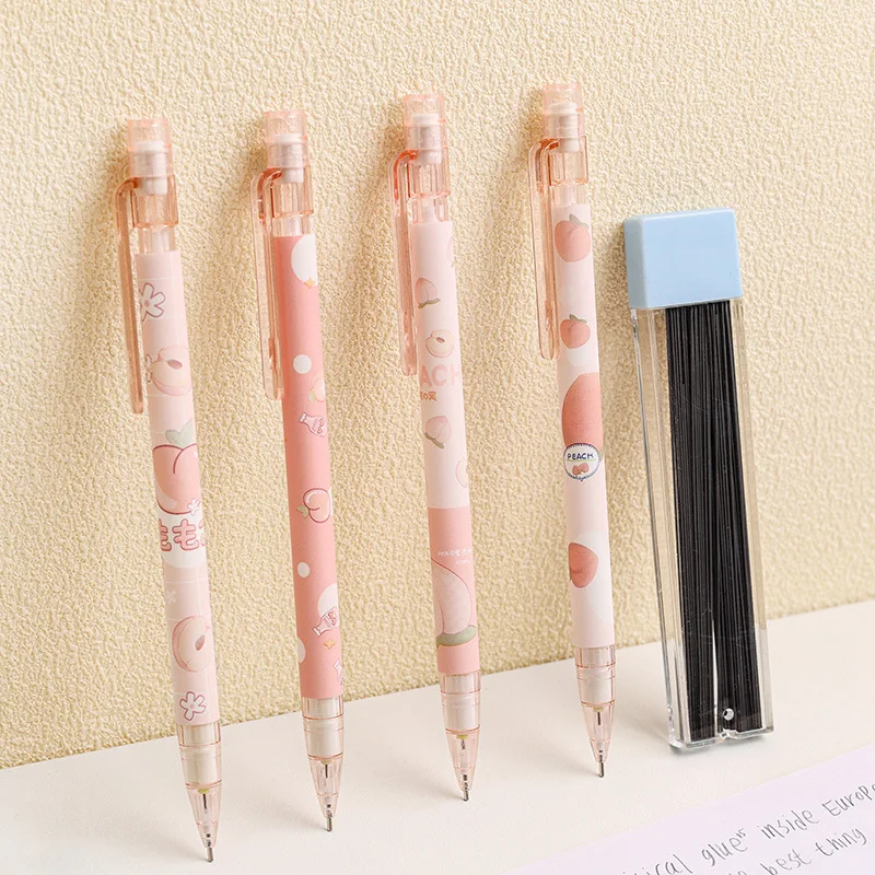

1Pcs 0.5mm Honey peach Cute Press Automatic Mechanical Pencil for School Office Supplies Student Stationery Gift Refill
