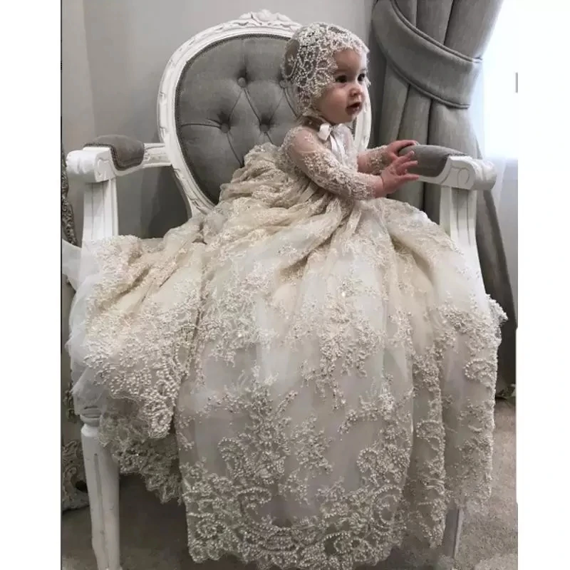 

Vintage Baby Girl Dress Baptism 1st Year Birthday Party Wedding Christening Infant Clothing Bebes